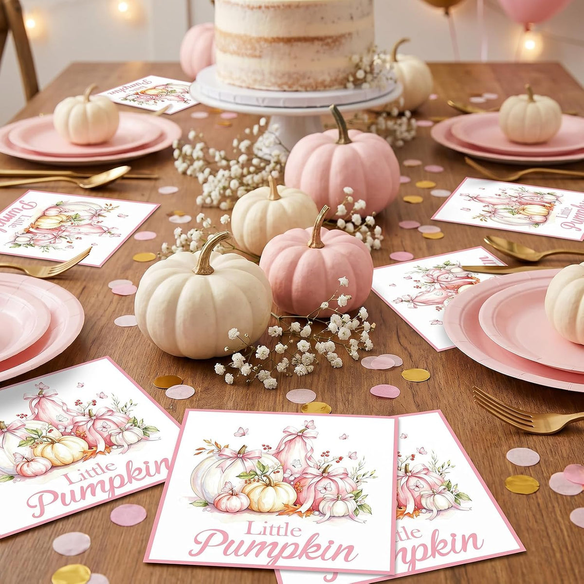 Yoyuspy 50 pink pumpkin baby shower napkins in gingham and polka dot prints - view 40