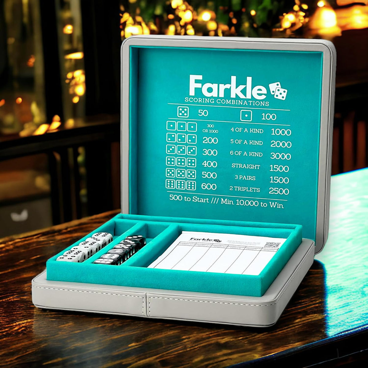 Luck Lab Farkle Dice Tray and Storage Case, Grey and Turquoise - Grey and Turqouise - image 3