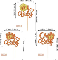 24 PCS Pumpkin Oh Baby Cupcake Toppers Glitter Fall Theme pumpkin - Pattern 1 Orange - image 2