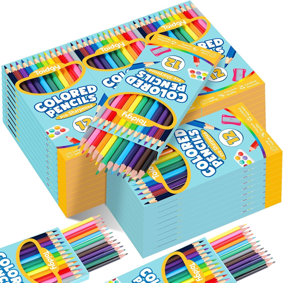 Toidgy 480 count bulk colored pencils in 40 boxed packs of 12 colors