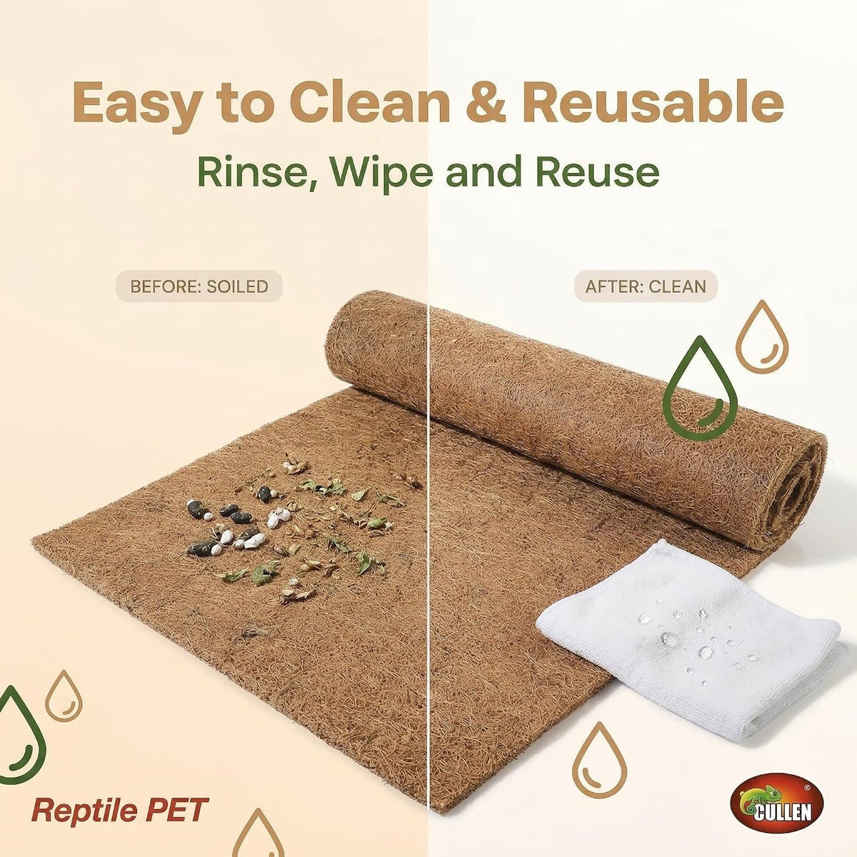 Reptile Carpet 30"x12" 2 PCS Coconut Fiber Mat for 20 Gallon Reptile - image 3