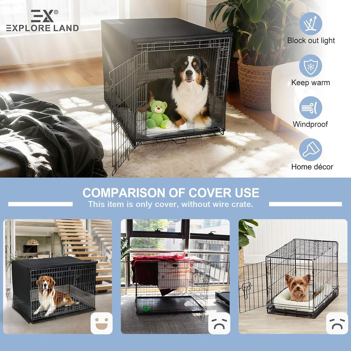 Explore Land Breathable Dog Crate Cover - 18"L x 12"W x 14"H / Black - image 2