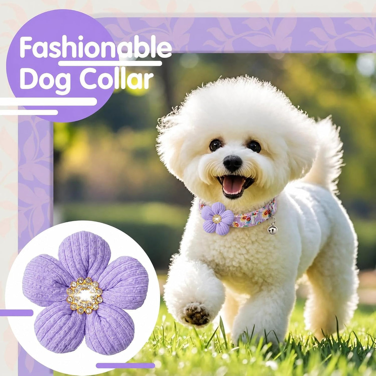 Medium Dog Collar with Flower - Purple / Small: for Small Dog - image 3