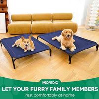 Elevated Dog Bed Raised Outdoor Dog Cot for Large Dogs, Installation Requires No Tools, Frame with Washable Cooling Breathable Mesh Anti-Slip Feet, Indoor Pet Bed, Blue, 43.3 Inches