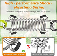 Tresbro 25 FT Dog Tie Out Cable with Spring, Shock Absorbing Tether Chains for Outside Aavilable in 10/15/20/25/30/40/50/70/100/120 FT, Heavy Duty Leads for Yard for Medium & Large Dogs Up to 500 LBS