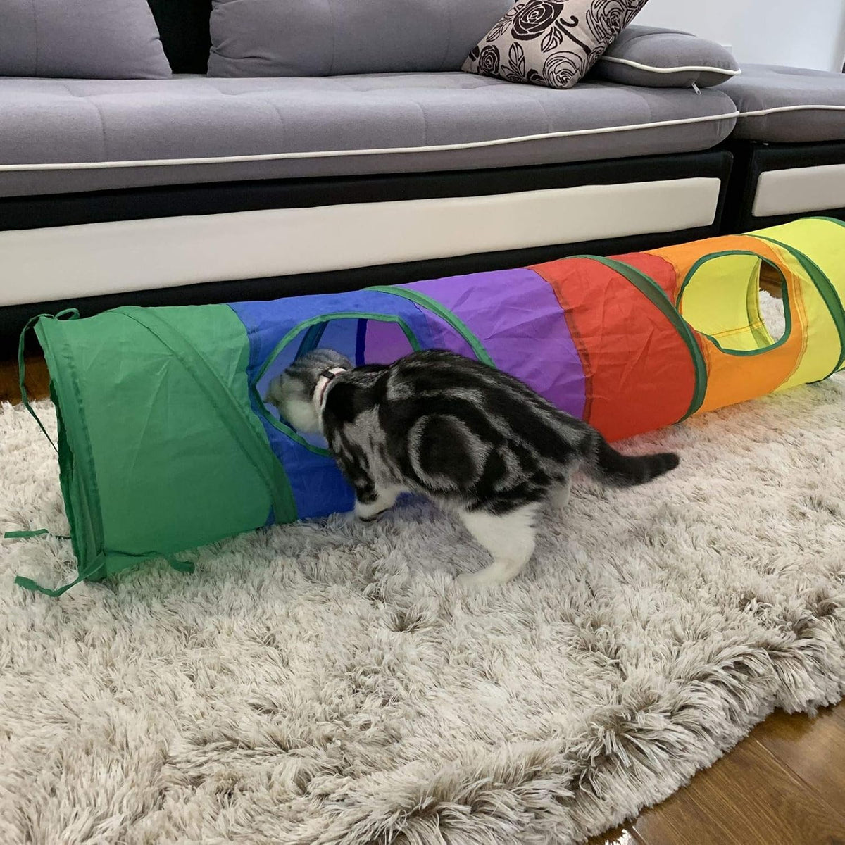 PetLike Cat Tunnel for Indoor Cats Collapsible Pop-up Pet Tube Peek - one way / Rainbow - image 2