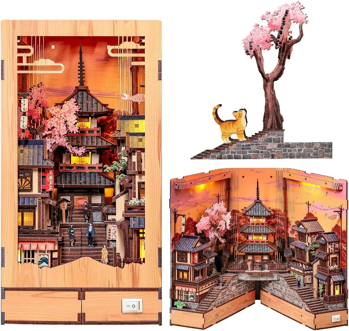 Fsolis Book Nook Kit Booknook Bookshop - Twilight Sakura Path