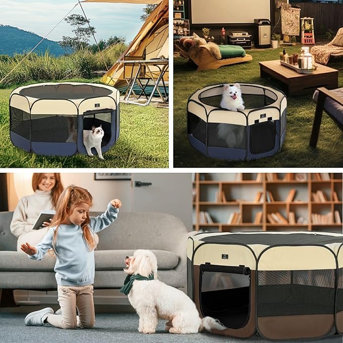 A4Pet Puppy Playpen, 39.5” Pet Playpen with Bowl, Suitable for Puppies, Kittens, and Small Animals, Removable Zipper & Mesh Panel(16”W × 10”H)