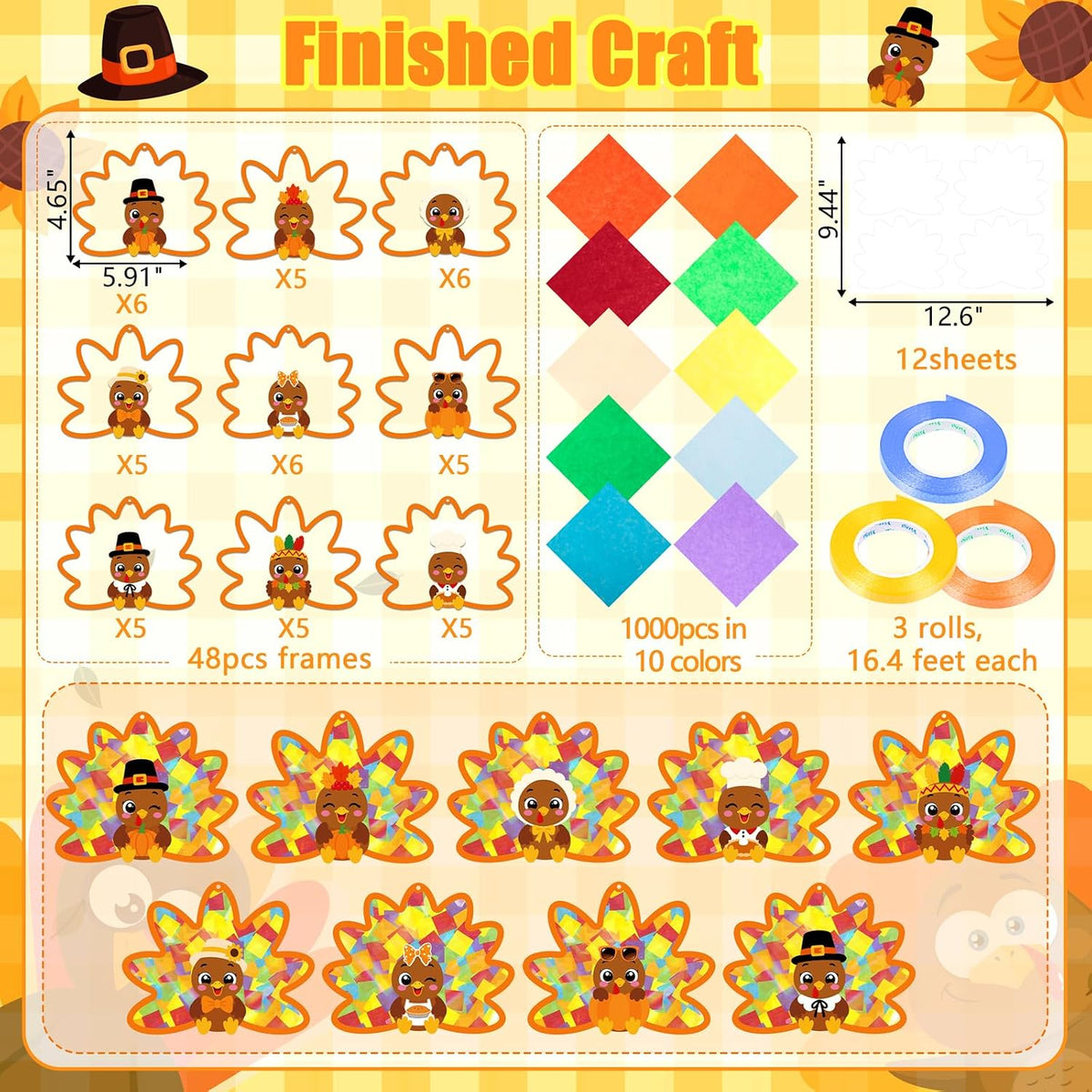 Renbuzhu fall leaf paper suncatcher craft kit with tissue paper and adhesive frames - view 12