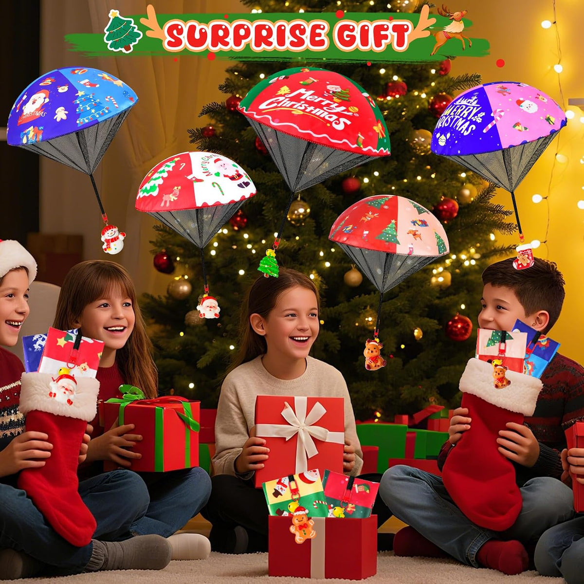 CPSYUB 6 Christmas mini parachute toys with bell keyring accessories - view 19
