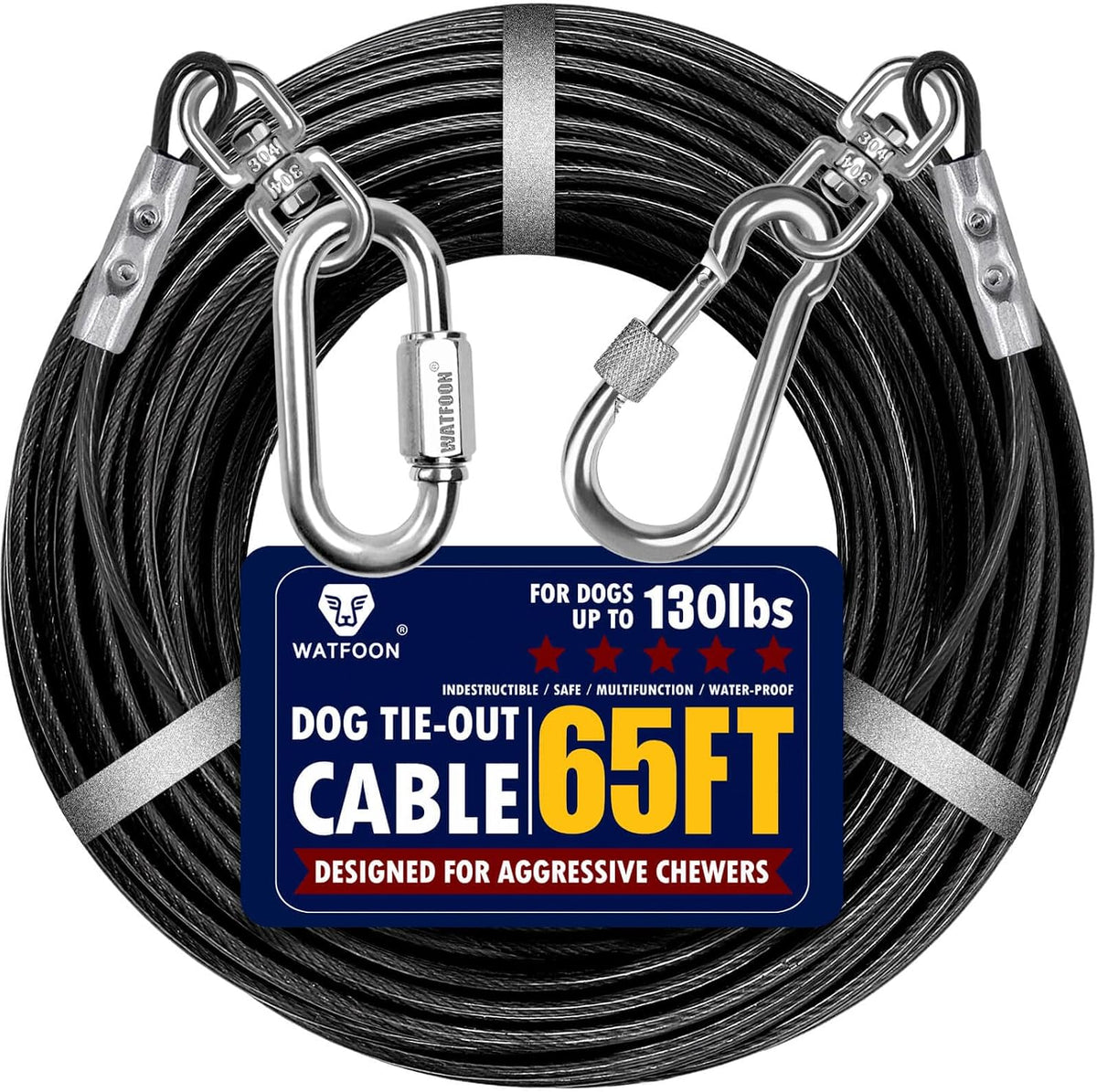 Dog Leads for Yard, 75ft Tie Out Runner Steel Wire Cable, Heavy Duty Pet Tether Chains for Dogs Up - 65ft-Black