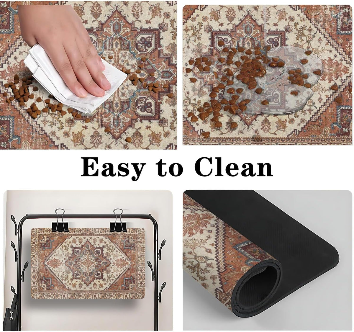 Dog Food Mat for Floors, Absorbent Pet Cat Food Bowl Mat - Bohemia / 12"x20"+18"x24" - image 4