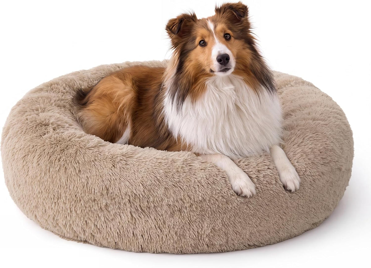Bedsure SupportMax Calming Dog Beds Large Sized Dog Washable Pet Bed - Camel / M PLUS(33x33x7)