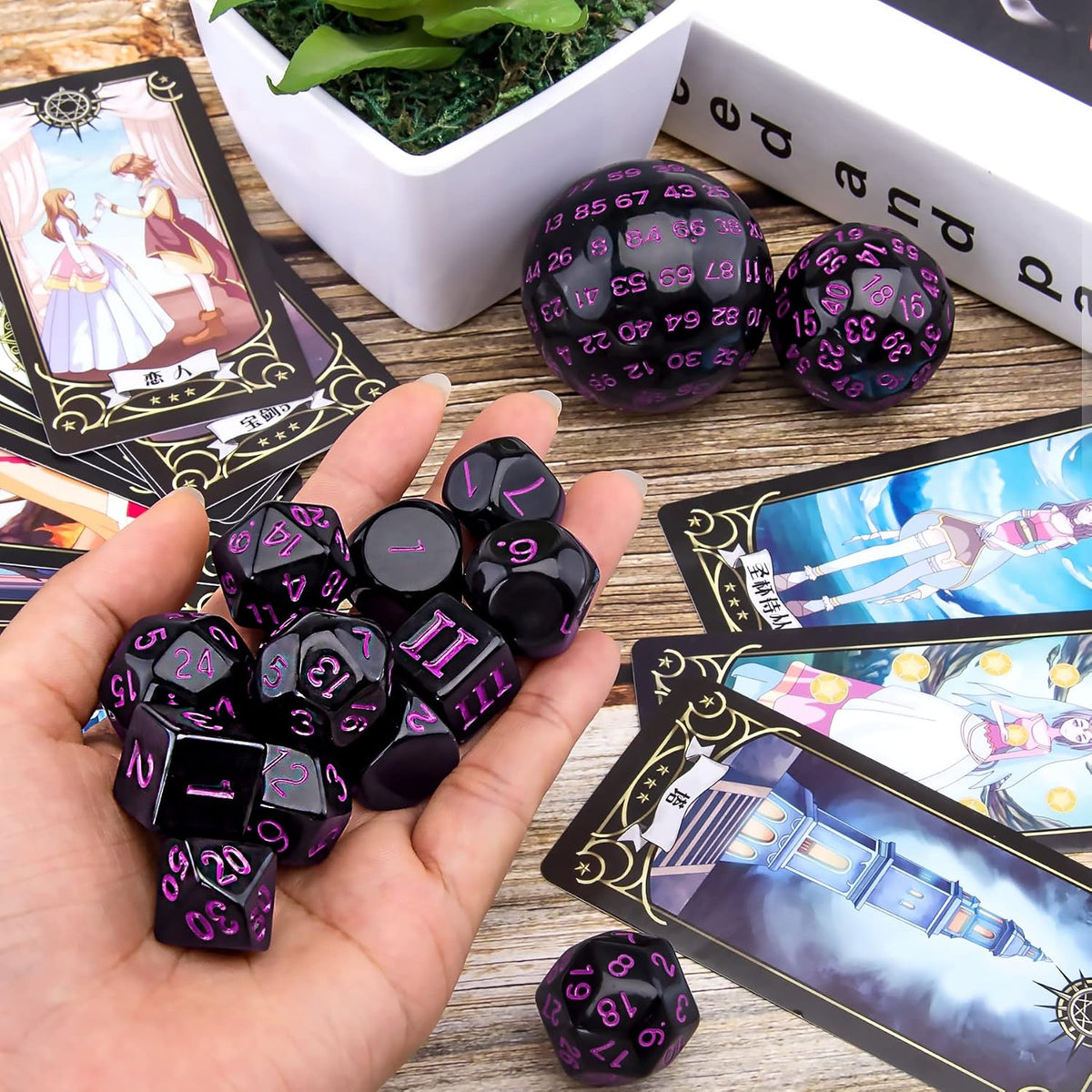 AUSTOR 15 Pieces Complete Polyhedral Dice Set D3-D100 Game Dice Set – Fun for Kids & Family - Black & Purple - image 3
