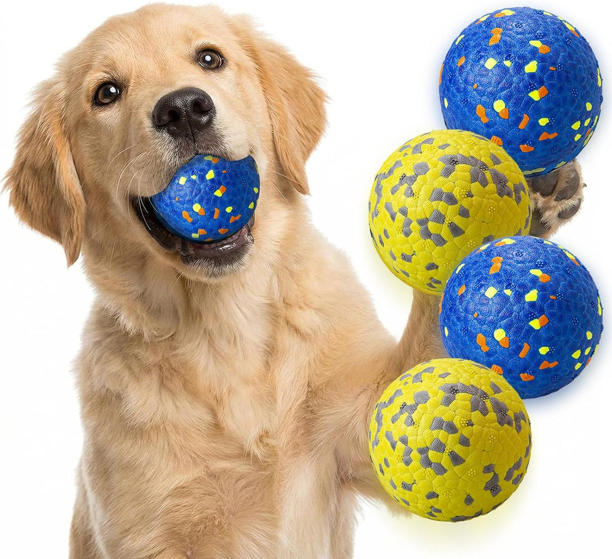 Dog Balls, Indestructible Dog Tennis Balls for Aggressive Chewers – Essentials for Dogs - Blue & Yellow (4-Pack) / Medium (3" diameter)
