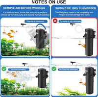 Aquarium Filter for 40-120 Gallon Tank, Fish Tank Filter with Wave-Maker Oxygenation Circulation, Adjustable Air Flow Filter for Freshwater & Saltwater, 4 in 1 Submersible Filter (12W)
