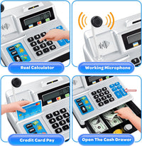 BAODLON silver toy cash register with calculator, microphone and credit card - view 3