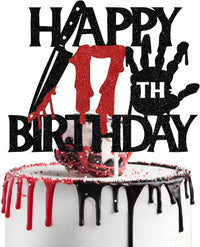 Black glitter Killer Happy 13th Birthday cake topper for a horror Halloween party - view 9