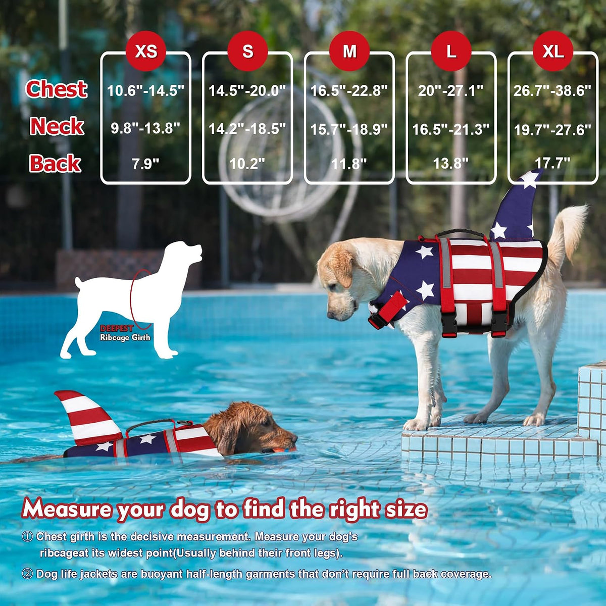 Dogcheer Dog Life Jacket, Cute Shark Dog Life Vest for Swimming Boating with Superior Buoyancy - USA flag / Large - image 2
