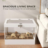 PawHut Hamster Cage with Openable Top & Lock, Transparent Acrylic Panels Small Animal Habitat with Hut, Seesaw, Ladder, for Dwarf Hamster Gerbil, 31.5" x 20" x 23", White