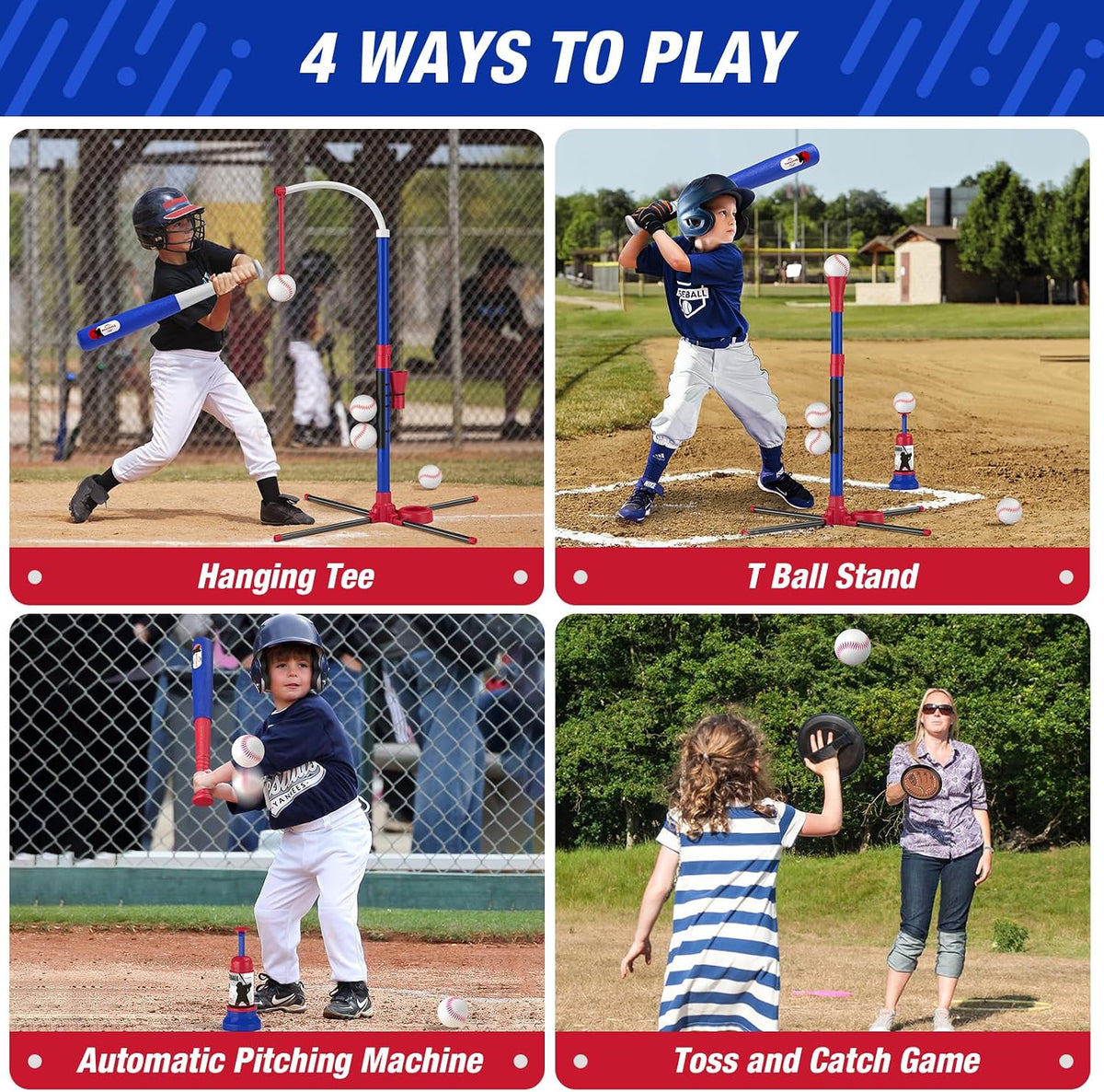 HYES 3-in-1 Baseball Set for kids Auto Pitching Machine – Fun for Kids & Family - Blue+red - image 2