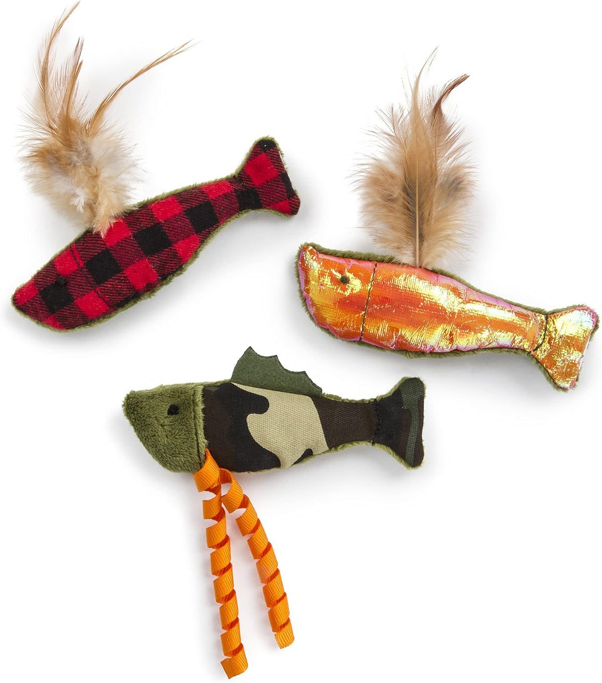 SmartyKat Fish Flop Crinkle Catnip Cat Toys - 3 Count / Multi Color