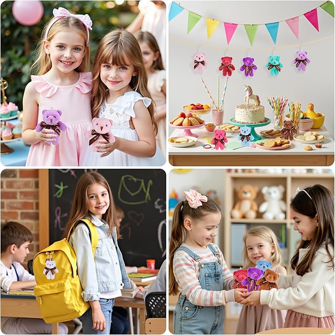 Sofier 12 Packs Mini Stuffed Animals Bulk Cute Plush Bear Toys Party Favors for Kids Treasure Box Toys Classroom Claw Machine Key Chains Prizes Small Valentine Halloween