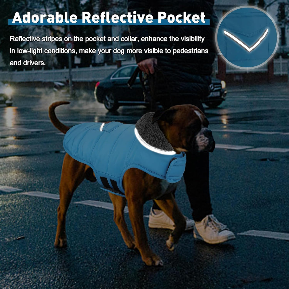 Waterproof windproof dog winter coat with fleece lining and reflective stripes - view 4