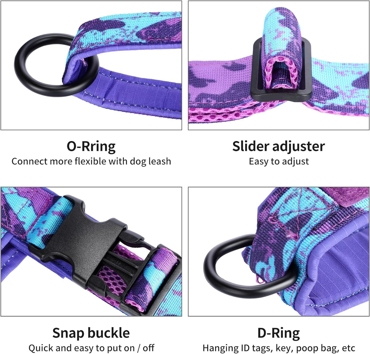 Annchwool No Pull Dog Harness with Soft Padded Handle - S / Camo Purple Set - image 3