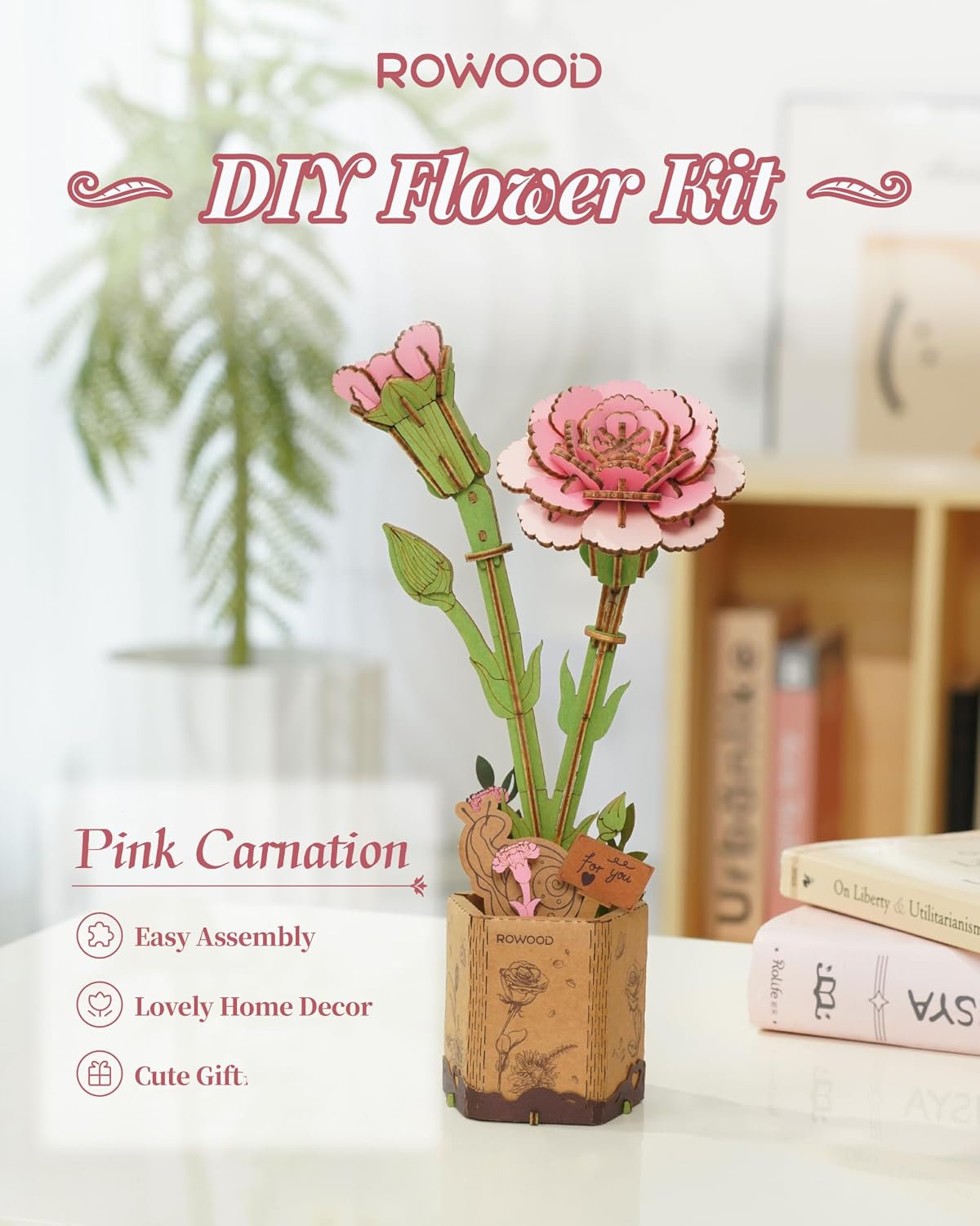 rowood 3D Puzzles for Adults - Pink Carnation - image 2