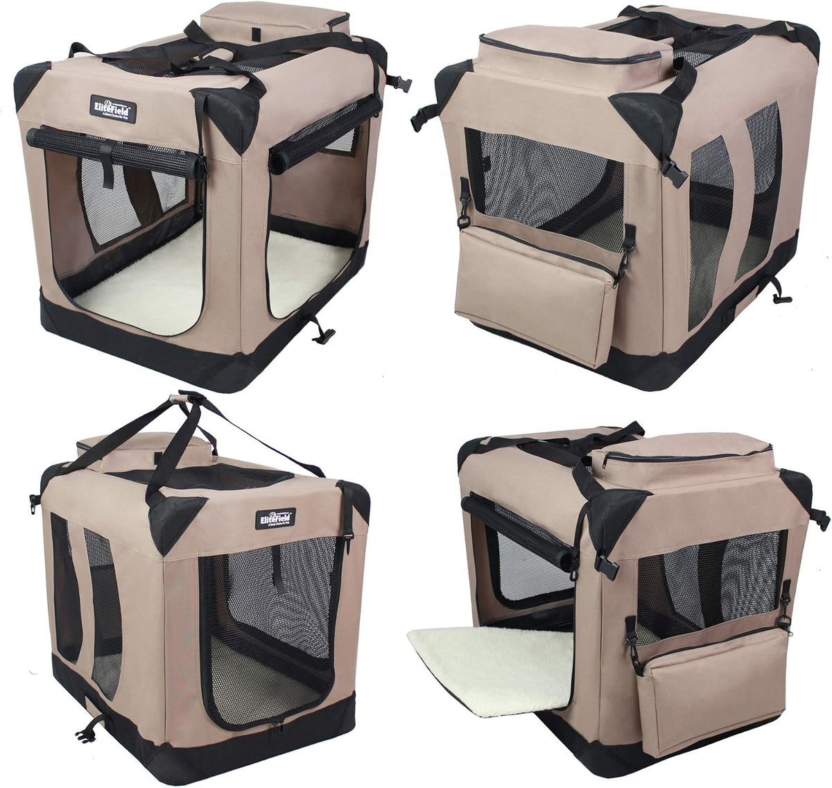 EliteField 3-Door Soft Dog Crate with Bed & Carrying Bag – Essentials for Dogs - Khaki / 30.0"L x 21.0"W x 24.0"H - image 3