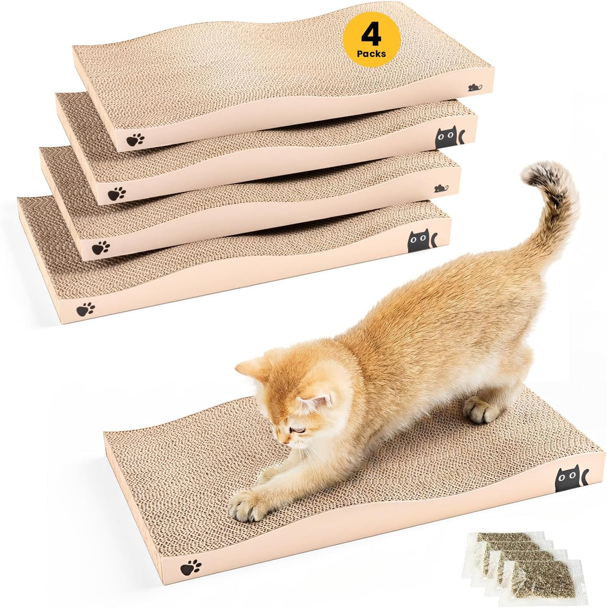 Cat Scratcher, Durable Scratch Pad - Beige / M: 16" - 4 Pack
