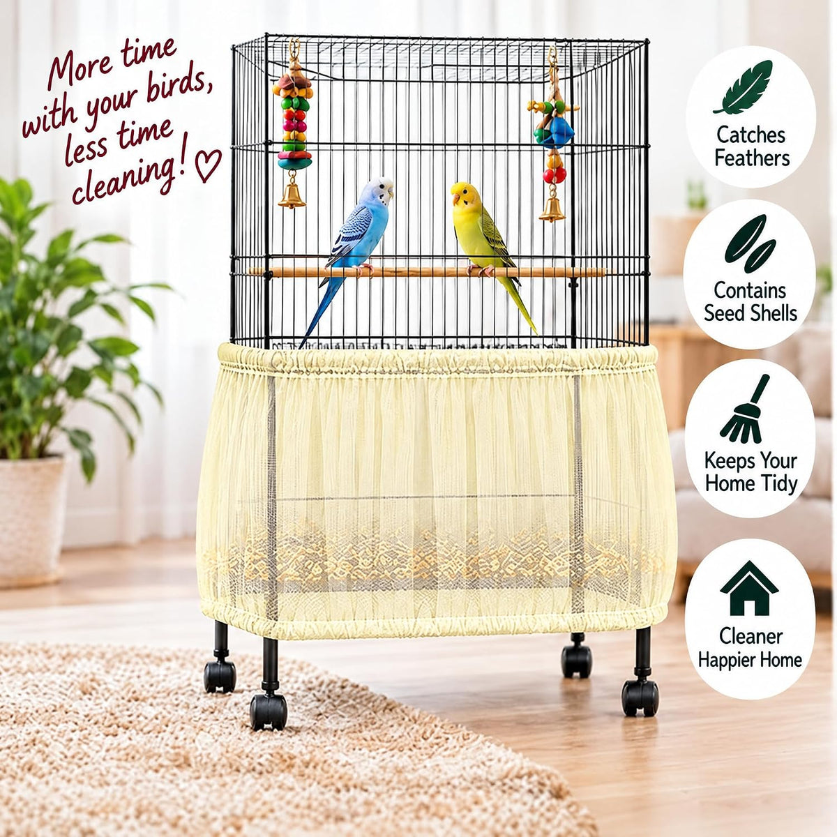 Bird Cage Net Cover Seed Catcher - Yellow / 118 x 15 Inch/ 300 x 37 cm - image 4