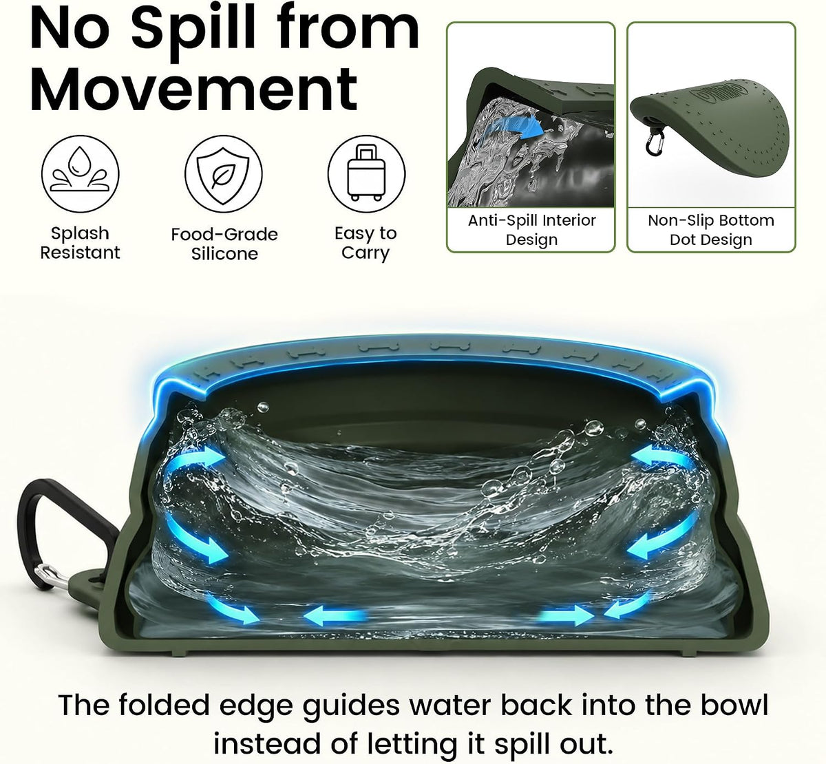 OHMO Spill Proof Collapsible Dog Bowl - 24oz / Camo Green - image 2