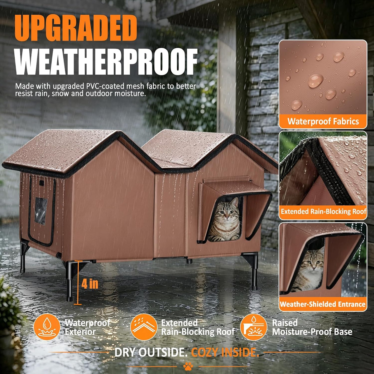 Outdoor Heated Cat House for Outside - Brown / XL - image 4