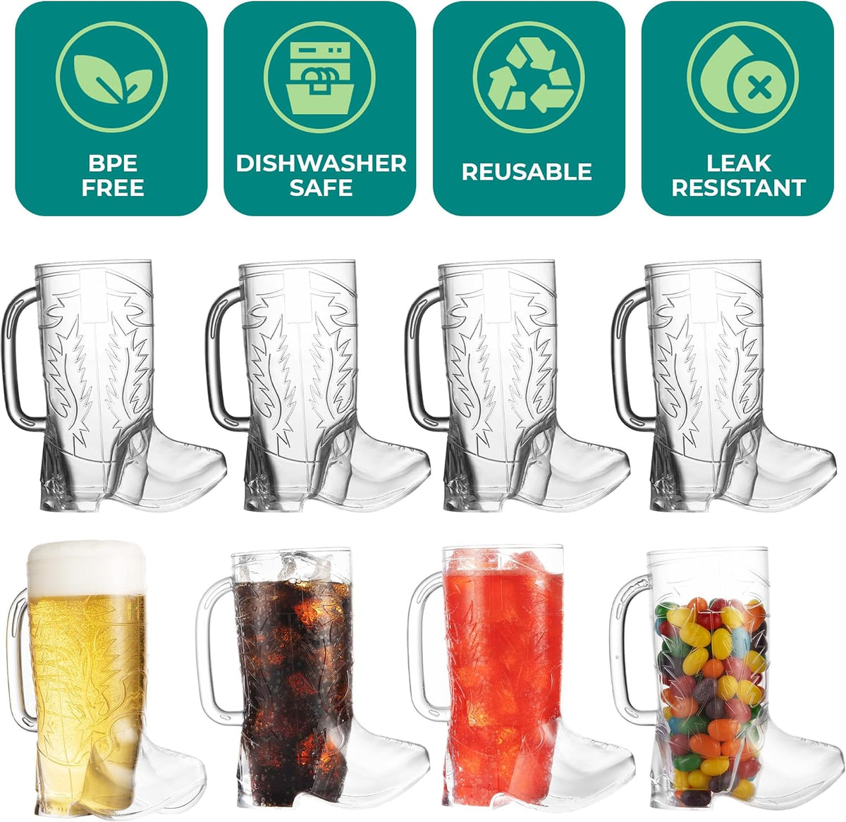 JoyServe 17 Oz Cowboy Boot Cups Reusable Plastic Drink Mugs – Fun for Kids & Family - image 3