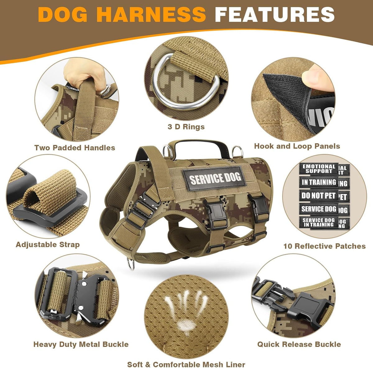 WINSEE Tactical Dog Harness with Dog Leash - Large / Camo Desert - image 4
