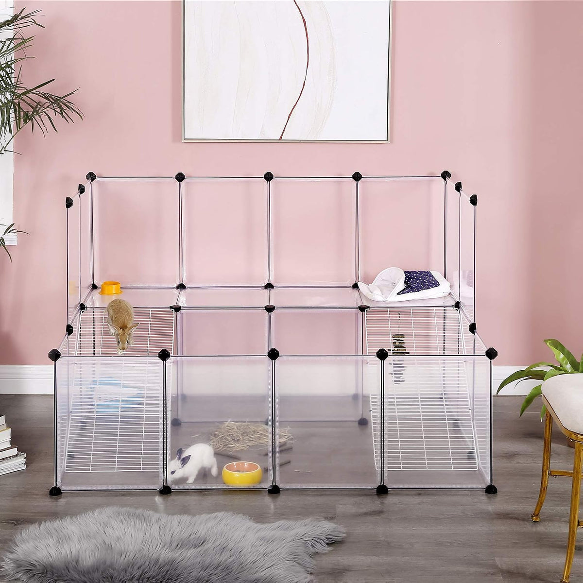 SONGMICS Pet Playpen with Floor, Small Animal Playpen – Essentials for Small Pets - White / 20 Panels - 56.3"L x 42.5"W x 36.2"H - image 2