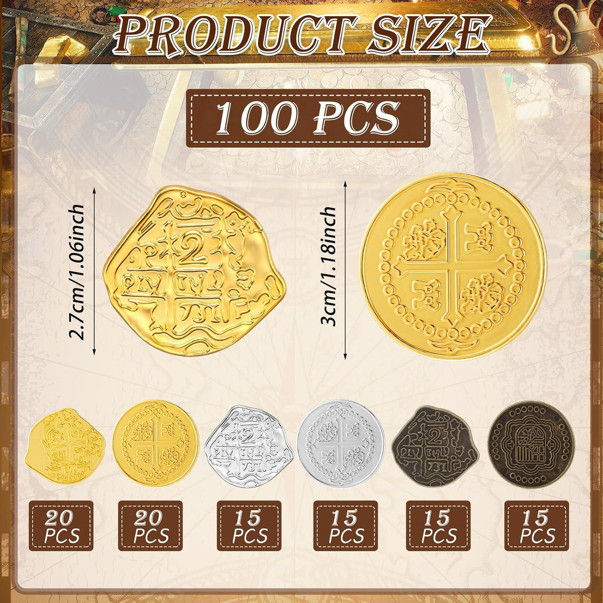 Hanaive 100 Pcs Metal Pirate Treasure Coins - Multicolor / Groovy - image 2