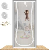 Reinforced Thickened Cat Screen Door - White / NEW Up-u Shape, Fits Door Size up to 36"x 80"