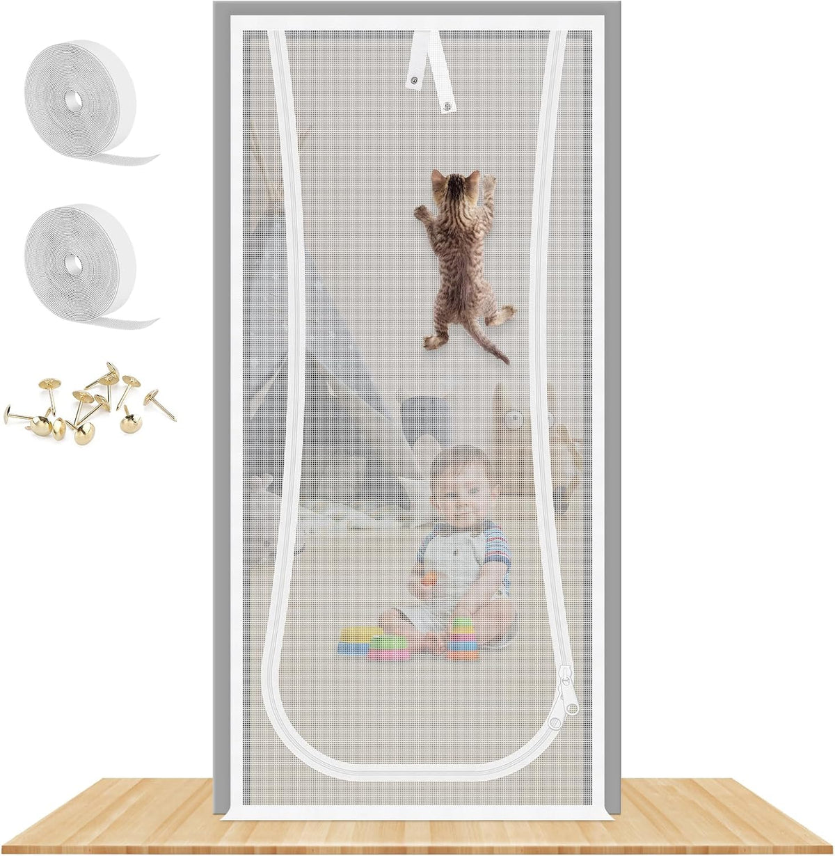 Reinforced Thickened Cat Screen Door - White / NEW Up-u Shape, Fits Door Size up to 36"x 80"