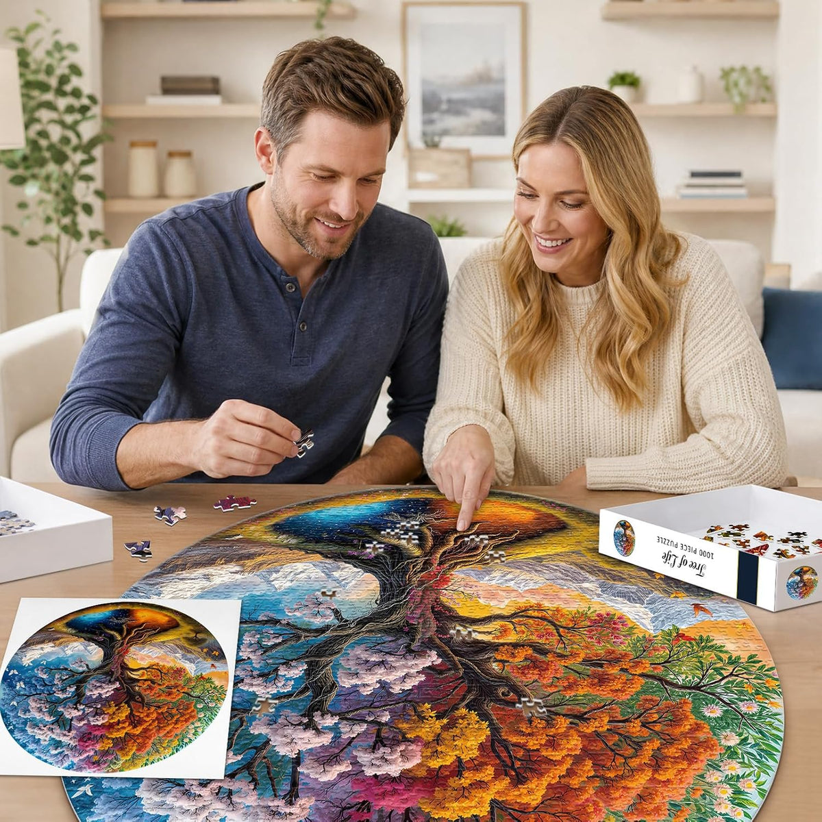 Masseruon 1000 piece round jigsaw puzzle with a sunset canyon image - view 16