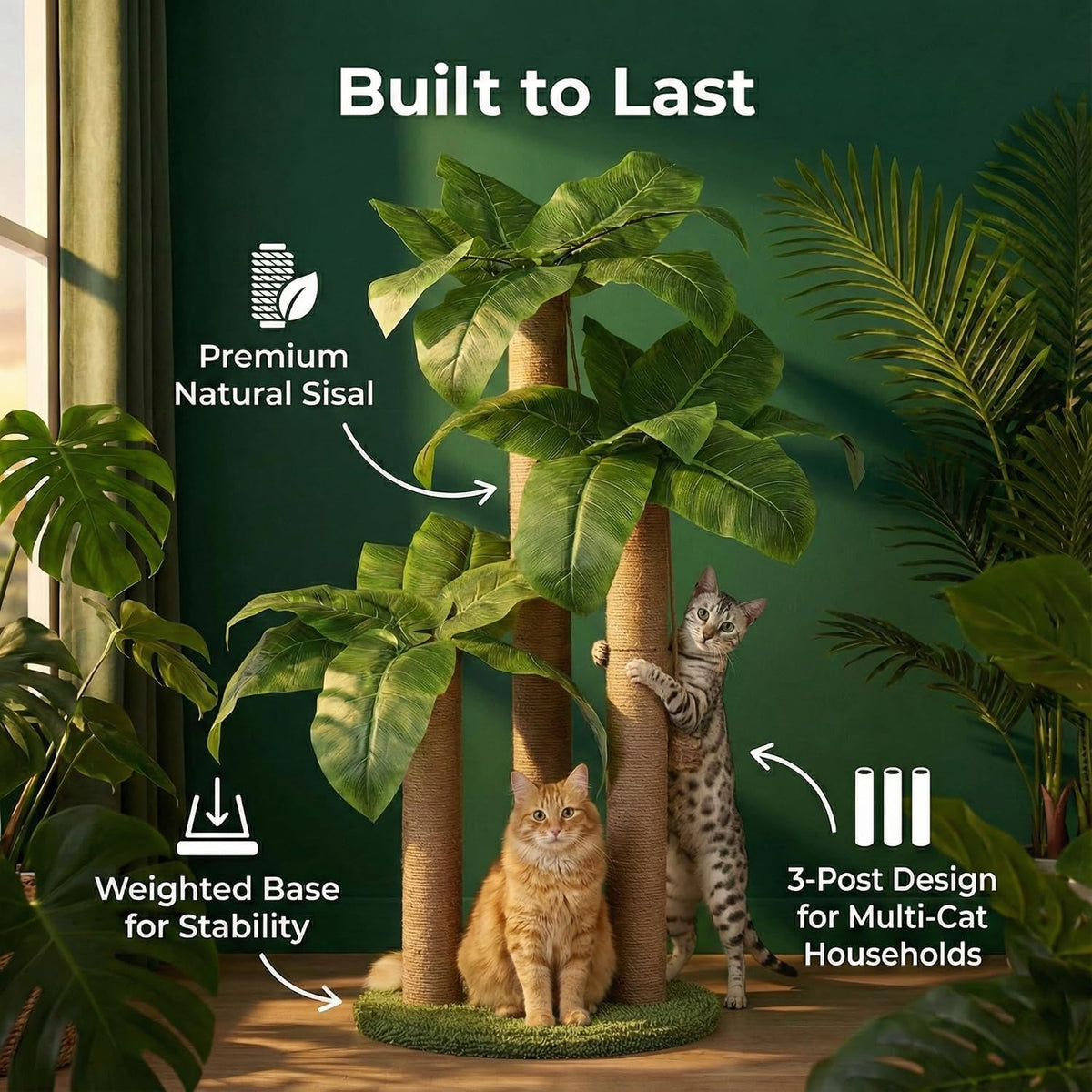 LEMONDA 31.5Inch Palm Tree Cat Scratching Post – Essentials for Cats - Banana Tree - image 2