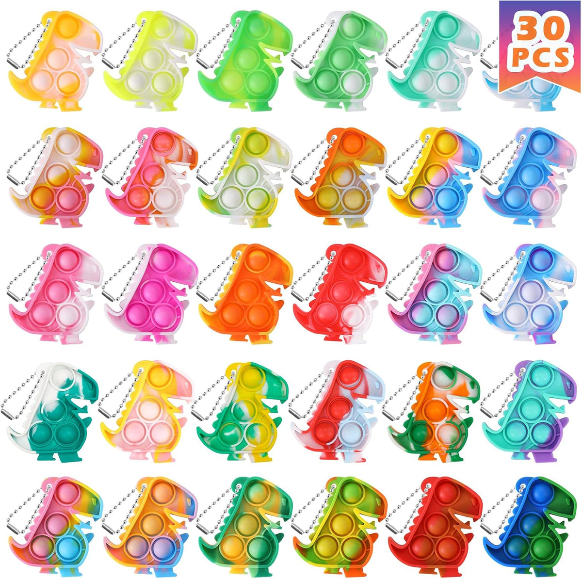 PICcircuit 30 pack mini pop fidget keychains in multicolor shapes for party favors - view 3