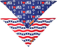Fall Dog Bandanas 2 Pack, Orange Plaid Pet Scarf for Boy and Girl, Premium Durable Fabric, Holiday - American Flag / Small - image 3