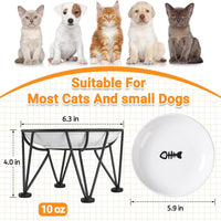 Ceramic Cat Bowls, Raised, Whisker Friendly - anti-slip raised dish,2 pack / fishbone+cat paw - image 3