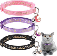 Cat Collar Breakaway, Soft Kitten Collar with Bell, Daisy - Star & Moon (Pack of 3)