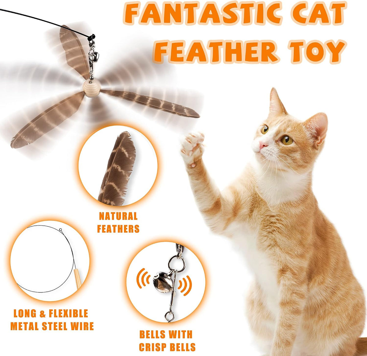 JXFUKAL Cat Wand Toys, Interactive Cat Toys with 3 Feather Refills, 29'' Flexible Steel Wire - Set A - image 2