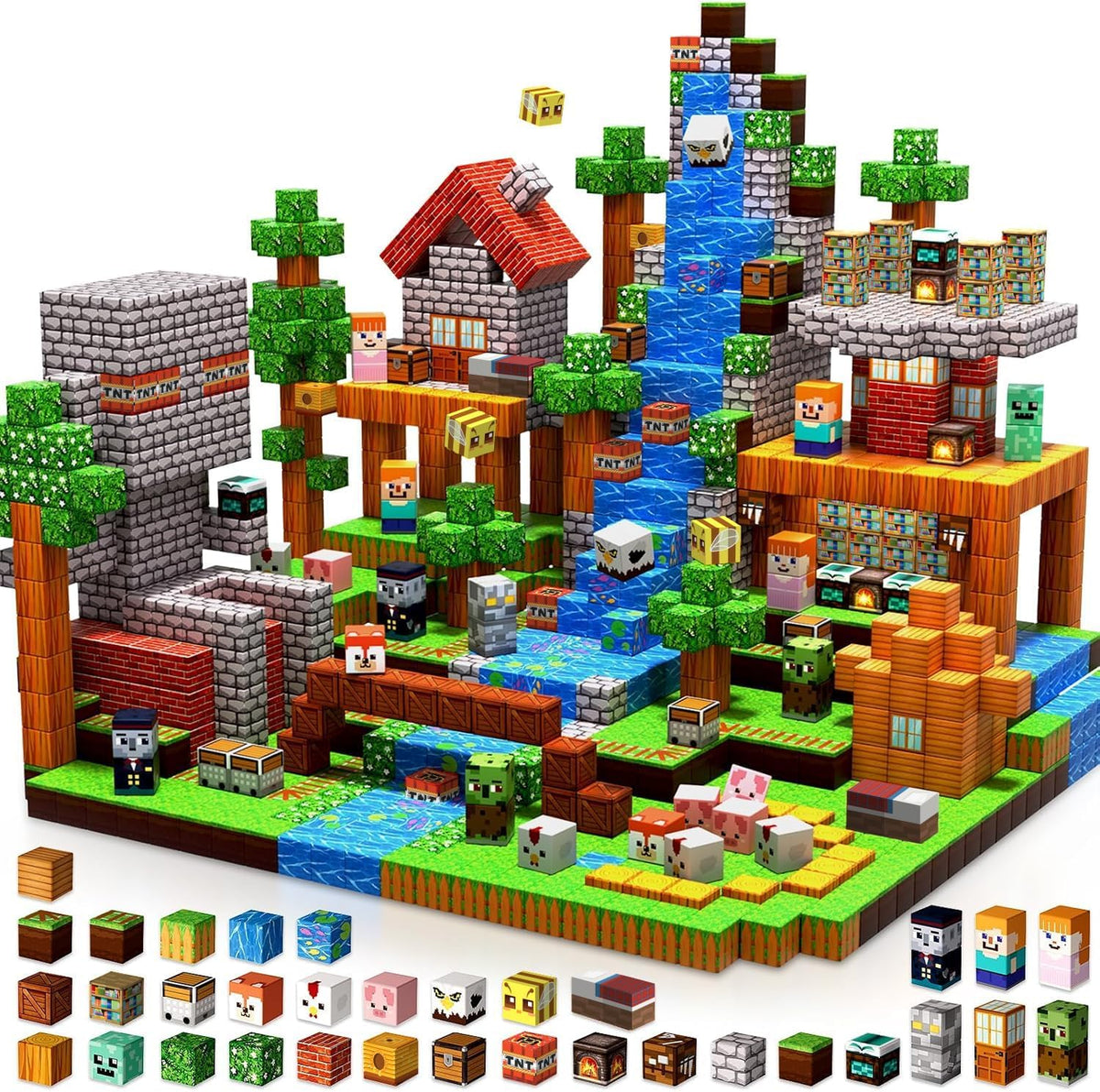 Annexfun 150PCS Magnetic Blocks, Magnetic Building Blocks - Forest Waterfall Home
