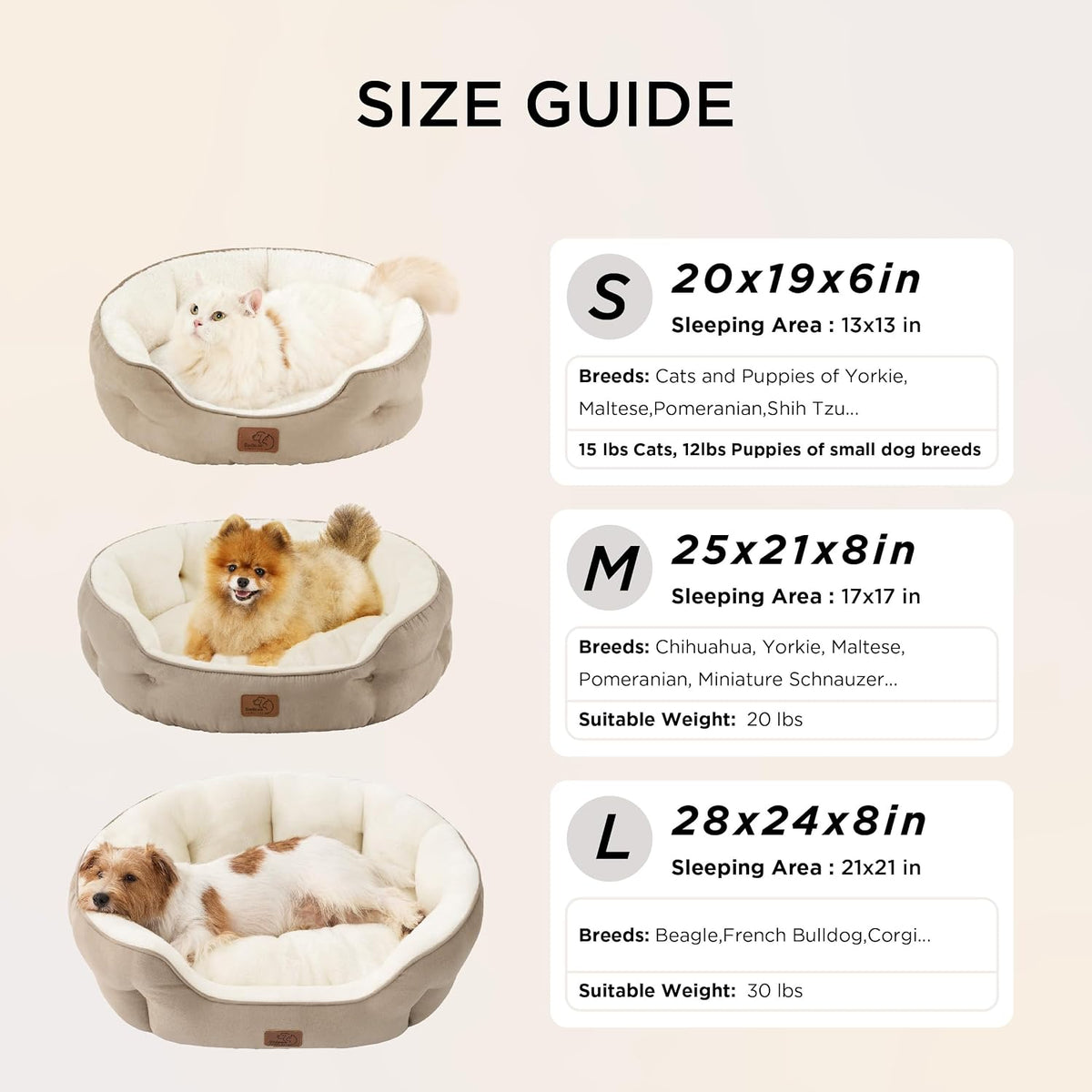 Bedsure Small Dog Bed Washable, Round Cat Beds for Indoor Cats - 20"L x 19"W x 6"Th (Pack of 4) / Camel - image 3